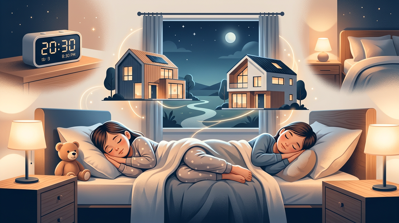Kinderen en nachtrust bij twee ouders - Illustratie over slapen twee huizen in België