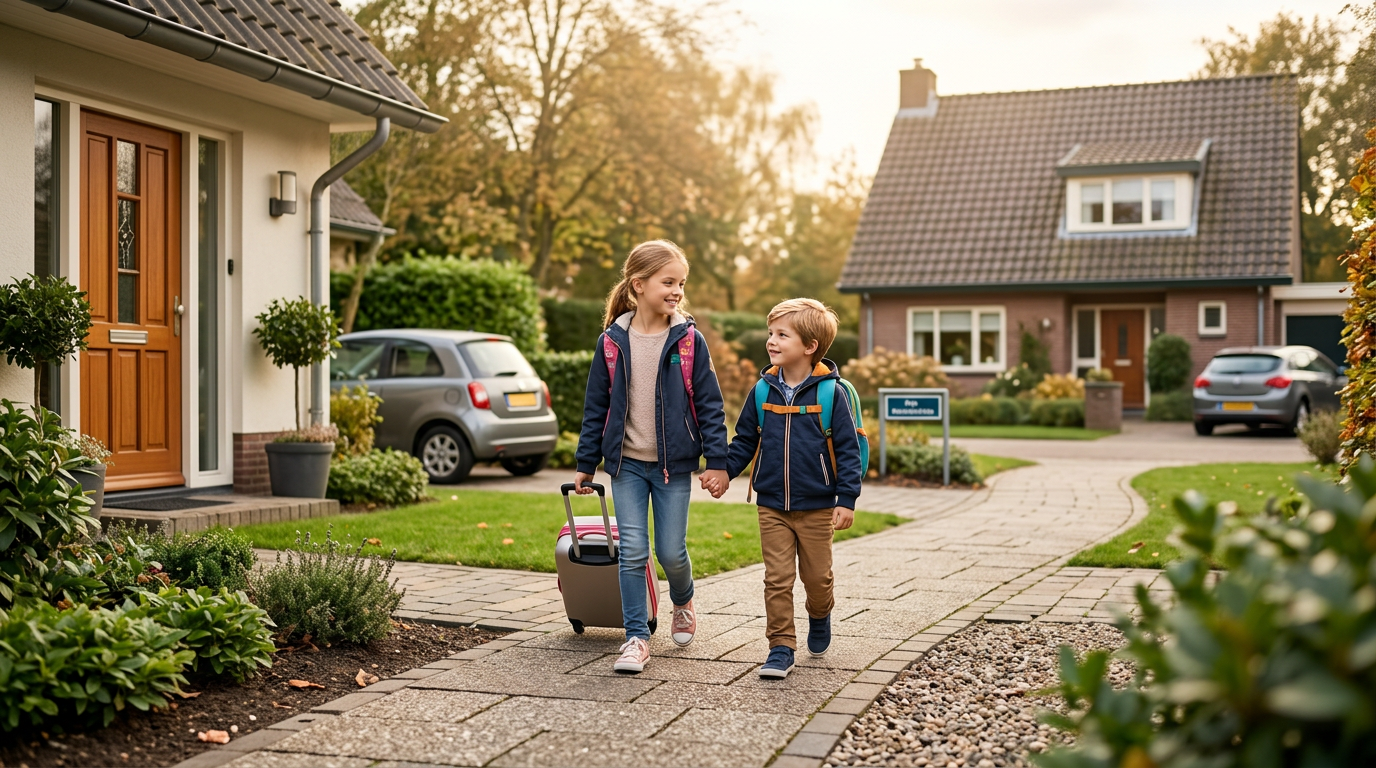 Kinderen en reizen tussen twee huizen: Logistiek - Illustratie over reizen twee huizen in België