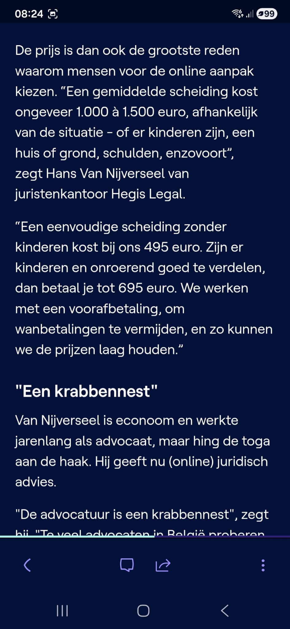 Media artikel: Online scheiden wordt populairder: "495 euro in plaats van 1.500 euro" - VRT NWS