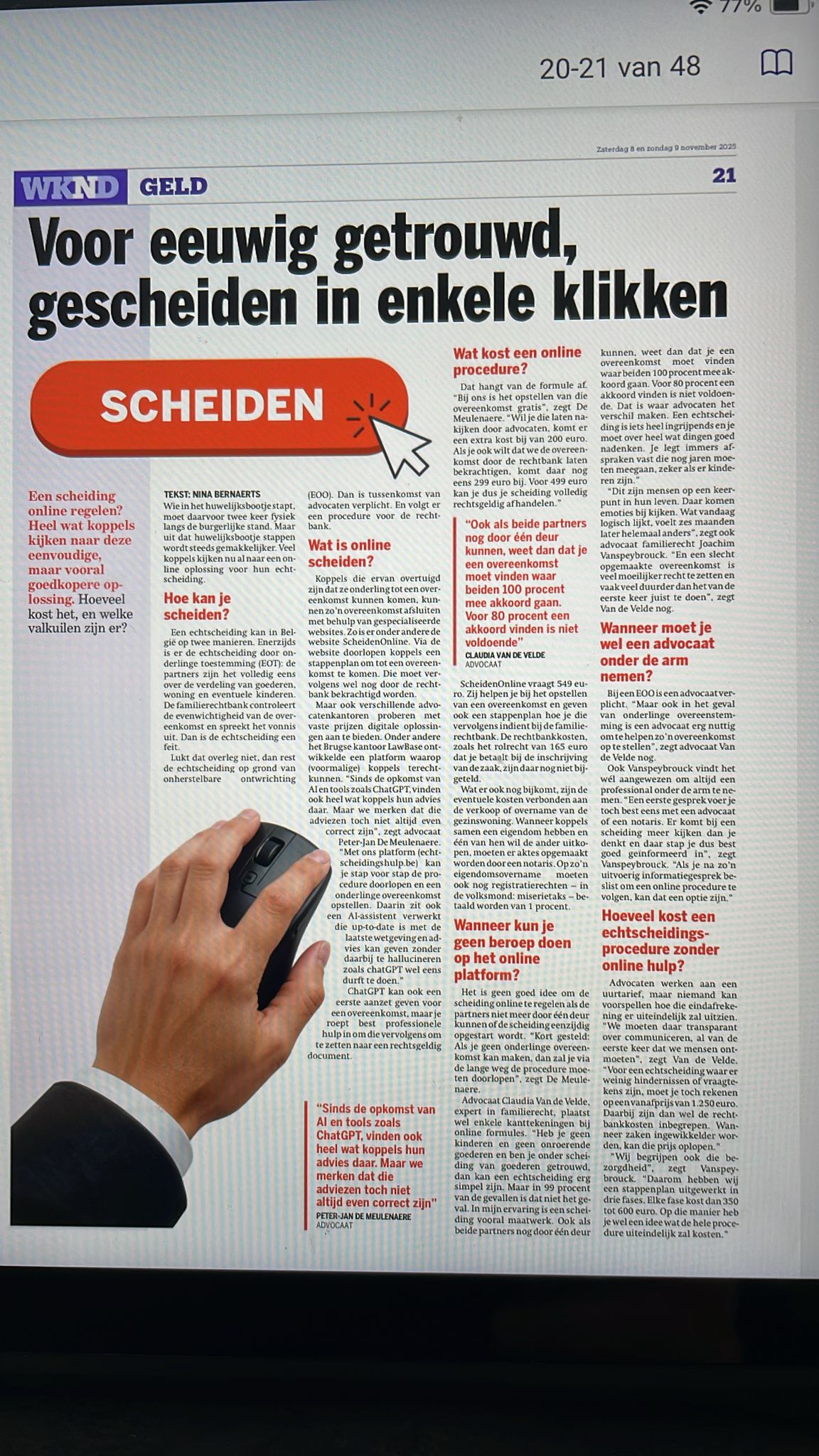 Media artikel: Een scheiding kan je tegenwoordig ook online regelen: hoe werkt dat? En hoeveel kost het? - Nieuwsblad