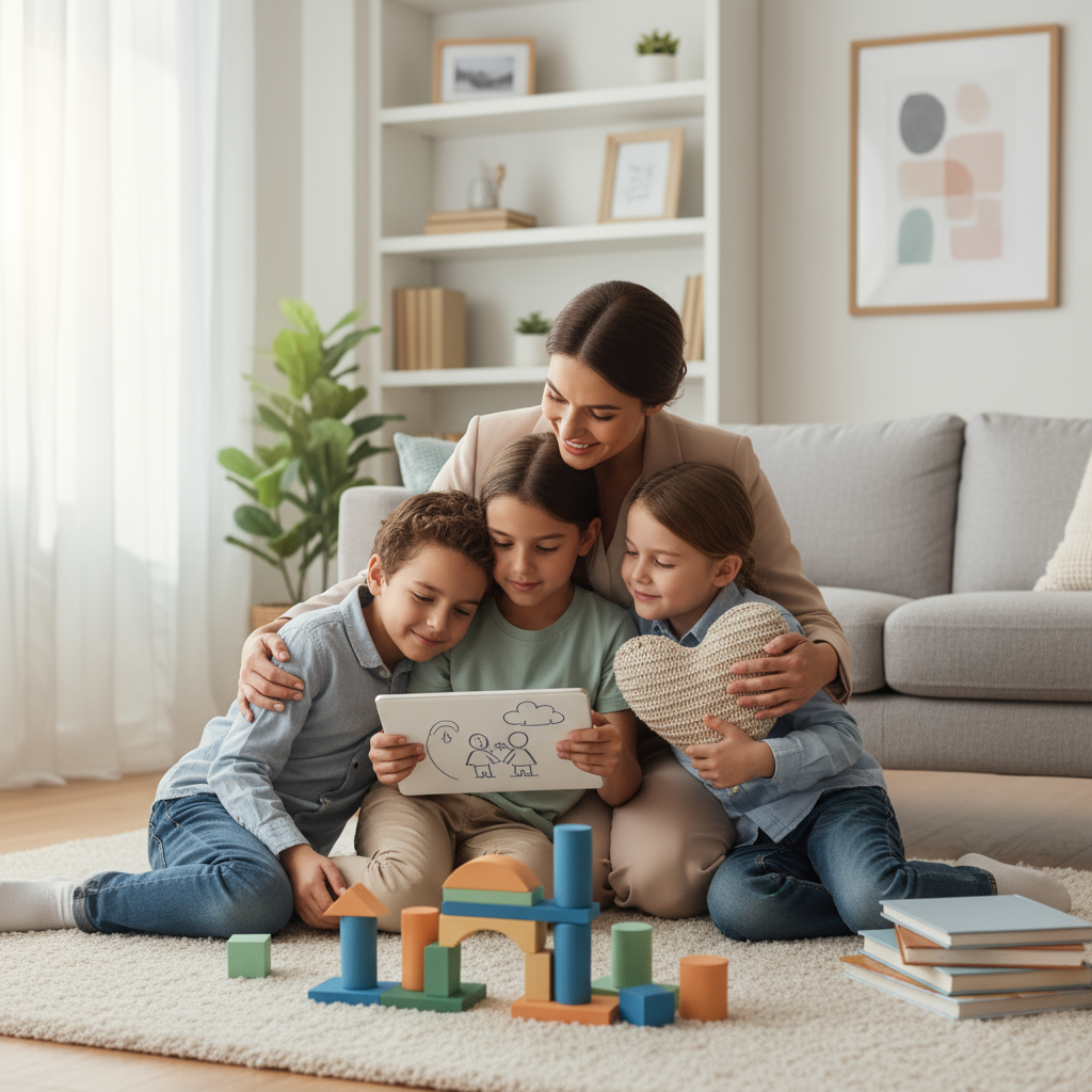 Kinderen opvangen tijdens de scheiding - Illustratie over emotionele steun in België